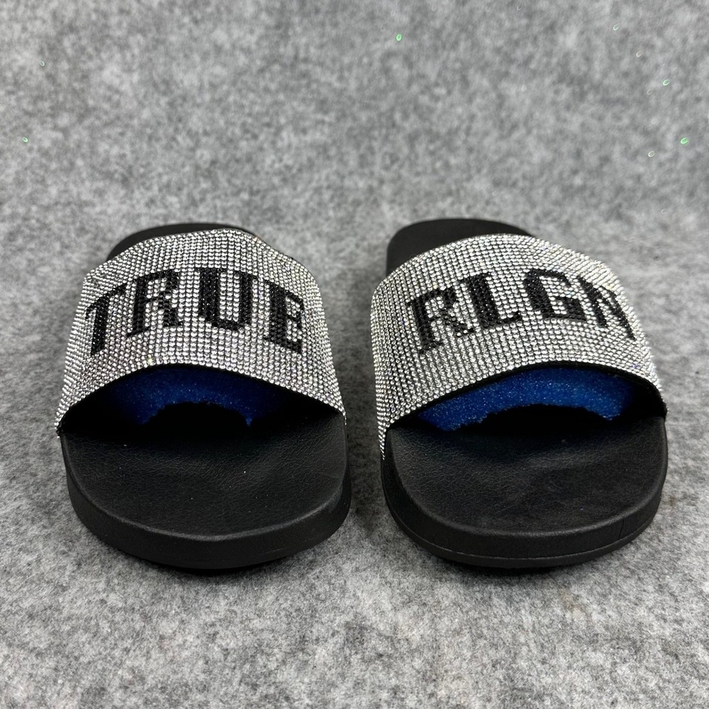 True Religion Meyer Pool Slides Womens Black Logo Sandals Slip On Size 6 - Picture 2 of 14